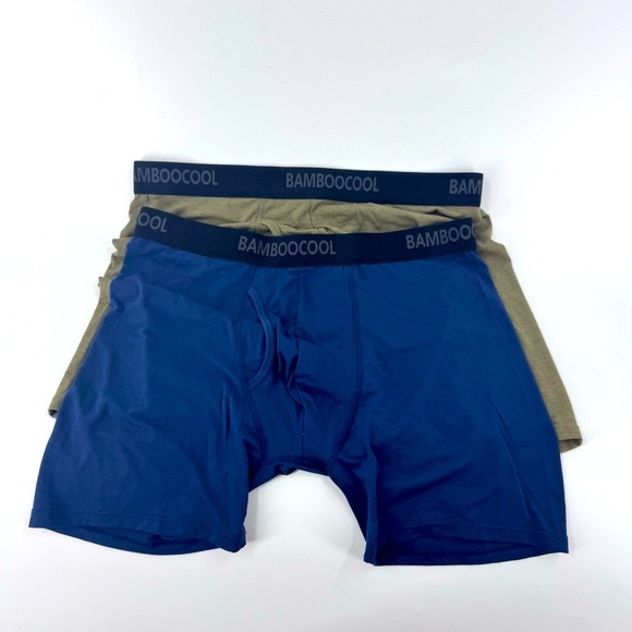BAMBOO COOL 2 Pair Men's Boxer Briefs - Navy and Olive/ Tan - Picture 9 of 10